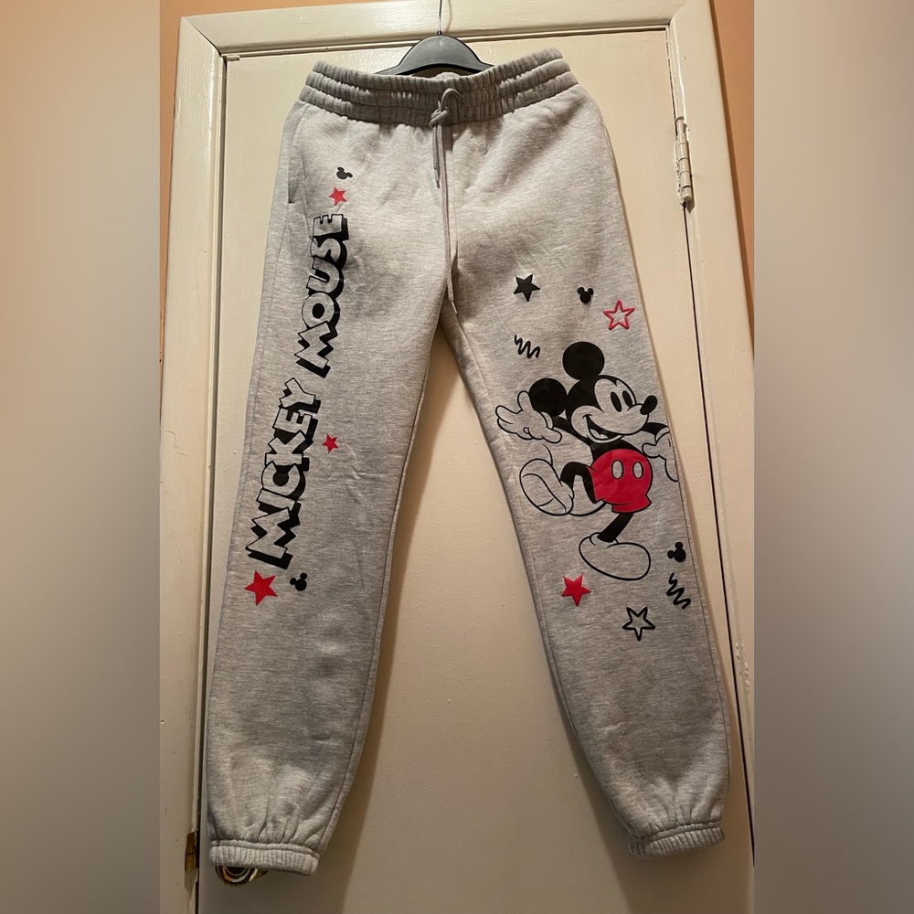 Disney Mickey Mouse Kids Grey Graphic Jogger Sweatpants Unisex Size S 4-6